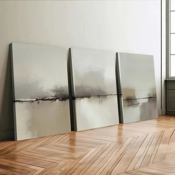 3pcs Abstract Modern Gray Beige Light Green Wall Art Set Canvas Framed 50x70cm – High Quality Print 100% Australian Made Wall Canvas Ready to Hang