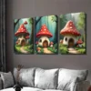 3pcs Mushroom House Triptych Forest Vibrant Wall Art Set Canvas Framed 50x70cm - High Quality Print 100% Australian Made Wall Canvas Ready to Hang - Image 2
