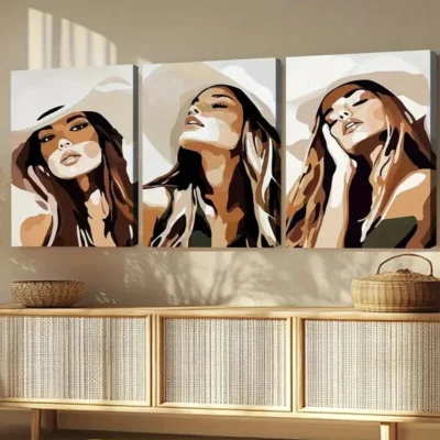 3pcs Cowgirl Classic Modern Style Figures Gray Wall Art Set Canvas Framed 50x70cm - High Quality Print 100% Australian Made Wall Canvas Ready to Hang