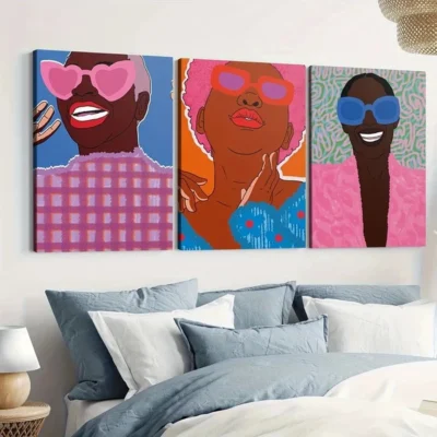 3pcs Charming People Elegant Ladies Sun Glass Wall Art Set Canvas Framed 50x70cm - High Quality Print 100% Australian Made Wall Canvas Ready to Hang