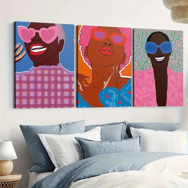 3pcs Charming People Elegant Ladies Sun Glass Wall Art Set Canvas Framed 50x70cm – High Quality Print 100% Australian Made Wall Canvas Ready to Hang