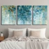 3pcs Abstract Geometric Golden and Cyan Texture Wall Art Set Canvas Framed 40x60cm - High Quality Print 100% Australian Made Wall Canvas Ready to Hang - Image 3