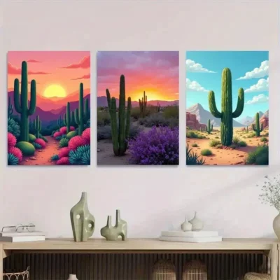 3pcs Vibrant Desert Sunset Landscape Colorful Wall Art Set Canvas Framed 40x60cm - High Quality Print 100% Australian Made Wall Canvas Ready to Hang