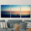 3pcs Serene Sunset Boat Blue & Orange Sky Wall Art Set Canvas Framed 40x60cm - High Quality Print 100% Australian Made Wall Canvas Ready to Hang - Image 2