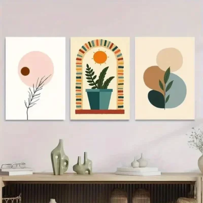 3pcs Abstract 3 Boho Style Paintings Wall Art Set Canvas Framed 50x70cm - High Quality Print 100% Australian Made Wall Canvas Ready to Hang