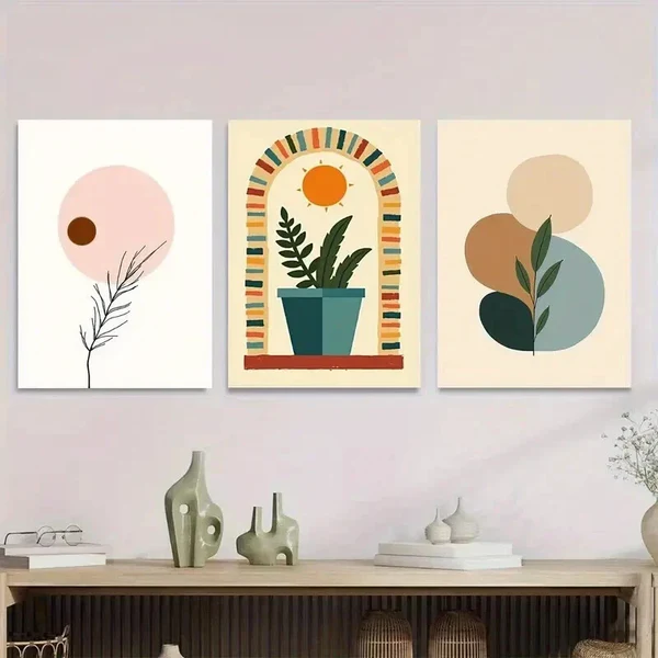 3pcs Abstract 3 Boho Style Paintings Wall Art Set Canvas Framed 50x70cm – High Quality Print 100% Australian Made Wall Canvas Ready to Hang