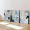 3pcs Abstract Brush Stroke Geometric Modern Blue Wall Art Set Canvas Framed 40x60cm - High Quality Print 100% Australian Made Wall Canvas Ready to Hang - Image 2