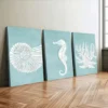 3pcs Seahorses Corals & Shells Ocean Life Blue Wall Art Set Canvas Framed 40x60cm - High Quality Print 100% Australian Made Wall Canvas Ready to Hang - Image 2