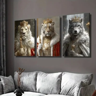 3pcs Lion Tiger And Wolf Animal Kingdom Wall Art Set Canvas Framed 40x60cm - High Quality Print 100% Australian Made Wall Canvas Ready to Hang