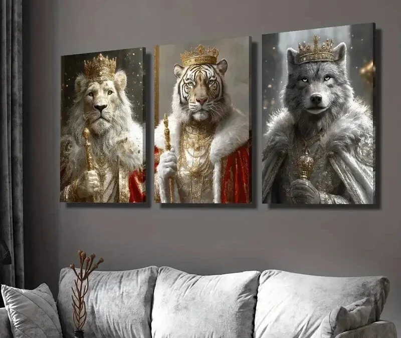 3pcs Lion Tiger And Wolf Animal Kingdom Wall Art Set Canvas Framed 40x60cm – High Quality Print 100% Australian Made Wall Canvas Ready to Hang