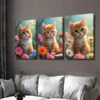 3pcs Charming Cat Trio Vibrant Floral Background Wall Art Set Canvas Framed 40x60cm - High Quality Print 100% Australian Made Wall Canvas Ready to Hang - Image 3