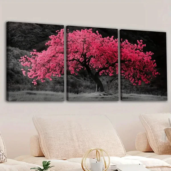 3pcs Abstract Red Tree Art Black & Gray Tropical Wall Art Set Canvas Framed 50x70cm – High Quality Print 100% Australian Made Wall Canvas Ready to Hang