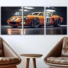 3pcs Fashion Yellow Cool Sport Car White Lights Wall Art Set Canvas Framed 50x70cm - High Quality Print 100% Australian Made Wall Canvas Ready to Hang - Image 2