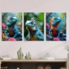 3pcs Vibrant Blue Iguana Nature Scene Flowers Wall Art Set Canvas Framed 50x70cm - High Quality Print 100% Australian Made Wall Canvas Ready to Hang