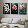 3pcs Florals Lily Rose Black Green & Blue Leaves Wall Art Set Canvas Framed 50x70cm - High Quality Print 100% Australian Made Wall Canvas Ready to Hang - Image 2