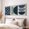 3pcs Navy Blue Bohemian Black Lines Modern Wall Art Set Canvas Framed 50x70cm - High Quality Print 100% Australian Made Wall Canvas Ready to Hang - Image 3