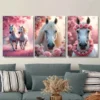 3pcs Horse Pink Floral Background Beautiful Wall Art Set Canvas Framed 50x70cm - High Quality Print 100% Australian Made Wall Canvas Ready to Hang - Image 2