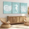 3pcs Seahorses Corals & Shells Ocean Life Blue Wall Art Set Canvas Framed 40x60cm - High Quality Print 100% Australian Made Wall Canvas Ready to Hang - Image 3