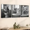 3pcs Highland Cows Bath Yaks, Gray White Buffalo Wall Art Set Canvas Framed 50x70cm - High Quality Print 100% Australian Made Wall Canvas Ready to Hang - Image 2
