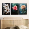 3pcs Florals Lily Rose Black Green & Blue Leaves Wall Art Set Canvas Framed 50x70cm - High Quality Print 100% Australian Made Wall Canvas Ready to Hang - Image 3