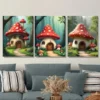 3pcs Mushroom House Triptych Forest Vibrant Wall Art Set Canvas Framed 50x70cm - High Quality Print 100% Australian Made Wall Canvas Ready to Hang - Image 3