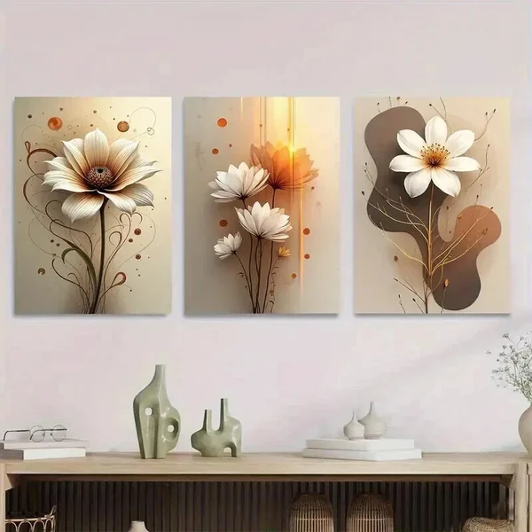 3pcs Vintage Floral Flower Painting white Wall Art Set Canvas Framed 40x60cm – High Quality Print 100% Australian Made Wall Canvas Ready to Hang
