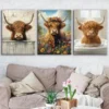 3pcs Highland Cows Blue Sky & White Clouds Brown Wall Art Set Canvas Framed 50x70cm - High Quality Print 100% Australian Made Wall Canvas Ready to Hang - Image 3