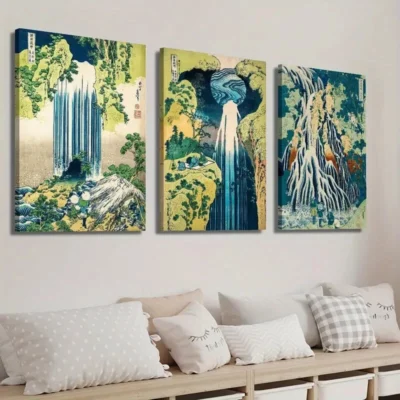 3pcs Vintage Japanese Hokusai Landscape Wall Art Set Canvas Framed 40x60cm - High Quality Print 100% Australian Made Wall Canvas Ready to Hang