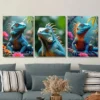 3pcs Vibrant Blue Iguana Nature Scene Flowers Wall Art Set Canvas Framed 50x70cm - High Quality Print 100% Australian Made Wall Canvas Ready to Hang - Image 2