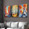 3pcs Autumn Forest Scene Fox and Squirrels Tree Wall Art Set Canvas Framed 50x70cm - High Quality Print 100% Australian Made Wall Canvas Ready to Hang - Image 3