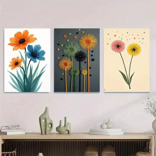 3pcs Modern Abstract Floral Vibrant Colorful Wall Art Set Canvas Framed 40x60cm – High Quality Print 100% Australian Made Wall Canvas Ready to Hang