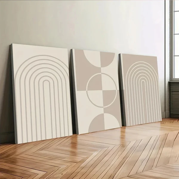 3pcs Geometric Modern Abstract White Lines Gray Wall Art Set Canvas Framed 50x70cm – High Quality Print 100% Australian Made Wall Canvas Ready to Hang