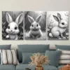 3pcs Adorable Bunny Black and White Rabbit Wall Art Set Canvas Framed 50x70cm - High Quality Print 100% Australian Made Wall Canvas Ready to Hang - Image 2