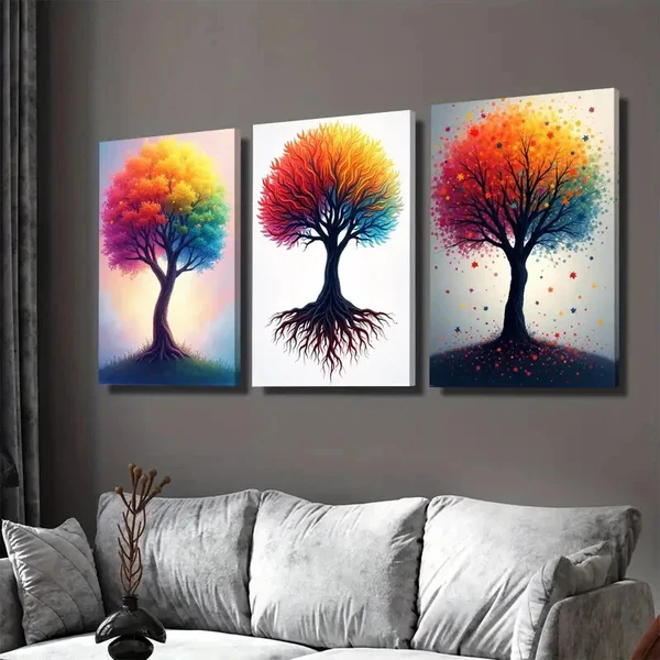 3pcs Colorful Tree Abstract Paintings Picture Wall Art Set Canvas Framed 50x70cm – High Quality Print 100% Australian Made Wall Canvas Ready to Hang