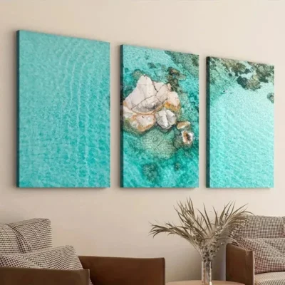 3pcs Beach Ocean Classic Paintings Stone Modern Wall Art Set Canvas Framed 50x70cm - High Quality Print 100% Australian Made Wall Canvas Ready to Hang