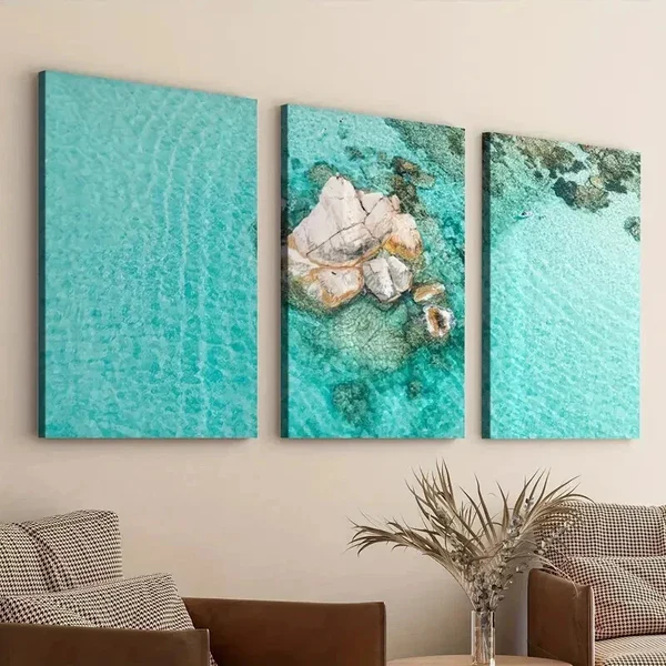 3pcs Beach Ocean Classic Paintings Stone Modern Wall Art Set Canvas Framed 50x70cm – High Quality Print 100% Australian Made Wall Canvas Ready to Hang