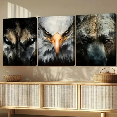 3pcs Beast Gaze Modern Fashion Elegant Art Eagle Wall Art Set Canvas Framed 50x70cm - High Quality Print 100% Australian Made Wall Canvas Ready to Hang