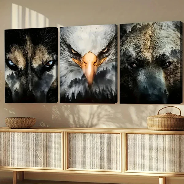 3pcs Beast Gaze Modern Fashion Elegant Art Eagle Wall Art Set Canvas Framed 50x70cm – High Quality Print 100% Australian Made Wall Canvas Ready to Hang