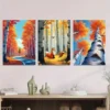 3pcs Autumn Forest Scene Fox and Squirrels Tree Wall Art Set Canvas Framed 50x70cm - High Quality Print 100% Australian Made Wall Canvas Ready to Hang