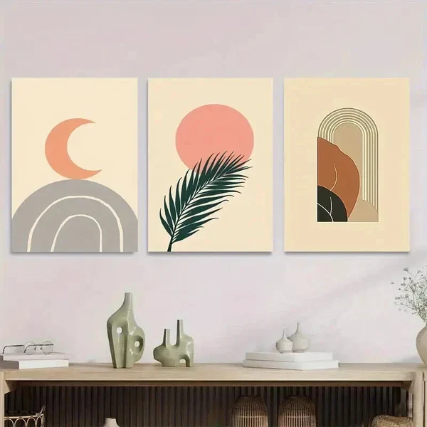 3pcs Framed Abstract Modern Boho Green Wall Art Set Canvas Framed 50x70cm – High Quality Print 100% Australian Made Wall Canvas Ready to Hang