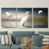 3pcs White Egret Triptych Paintings Wall Art Set Canvas Framed 50x70cm - High Quality Print 100% Australian Made Wall Canvas Ready to Hang - Image 2