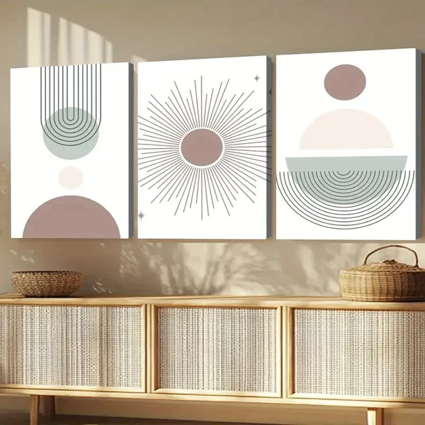 3pcs Modern Boho Art Colors Rainbow Sun and Stars Wall Art Set Canvas Framed 40x60cm – High Quality Print 100% Australian Made Wall Canvas Ready to Hang