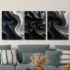3pcs Modern Abstract Black and White Stylish Wall Art Set Canvas Framed 50x70cm - High Quality Print 100% Australian Made Wall Canvas Ready to Hang - Image 2