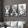 3pcs Adorable Bunny Black and White Rabbit Wall Art Set Canvas Framed 50x70cm - High Quality Print 100% Australian Made Wall Canvas Ready to Hang - Image 3