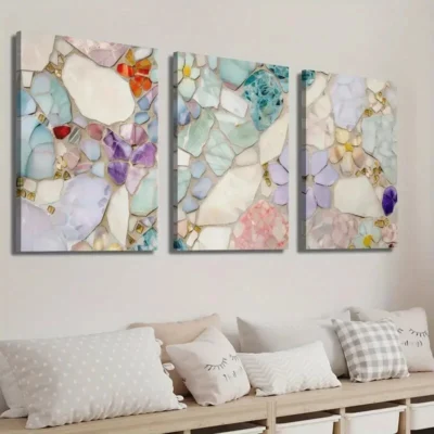 3pcs Colorful Texture Mural Mosaic Floral Wall Art Set Canvas Framed 40x60cm - High Quality Print 100% Australian Made Wall Canvas Ready to Hang