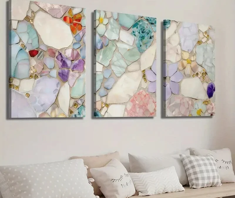 3pcs Colorful Texture Mural Mosaic Floral Wall Art Set Canvas Framed 40x60cm – High Quality Print 100% Australian Made Wall Canvas Ready to Hang