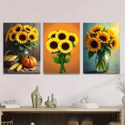 3pcs Sunflower Pumpkins, Modern & Classic Wall Art Set Canvas Framed 50x70cm - High Quality Print 100% Australian Made Wall Canvas Ready to Hang
