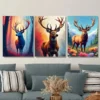 3pcs Colorful Deer Forest Wildlife & Floral Wall Art Set Canvas Framed 50x70cm - High Quality Print 100% Australian Made Wall Canvas Ready to Hang - Image 2