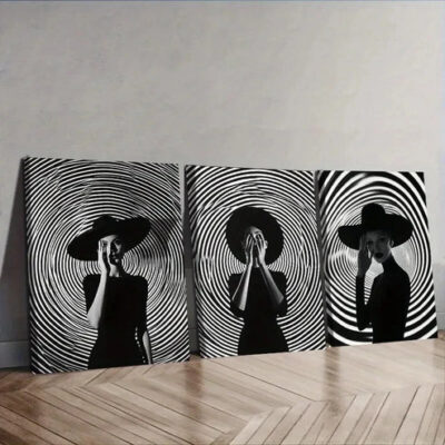 3pcs The girl under the circle Wall Art Set Canvas Framed 40x60cm - High Quality Print 100% Australian Made Wall Canvas Ready to Hang