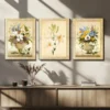 3pcs Beautiful Florals Modern Flower Vase White Wall Art Set Canvas Framed 50x70cm - High Quality Print 100% Australian Made Wall Canvas Ready to Hang - Image 3